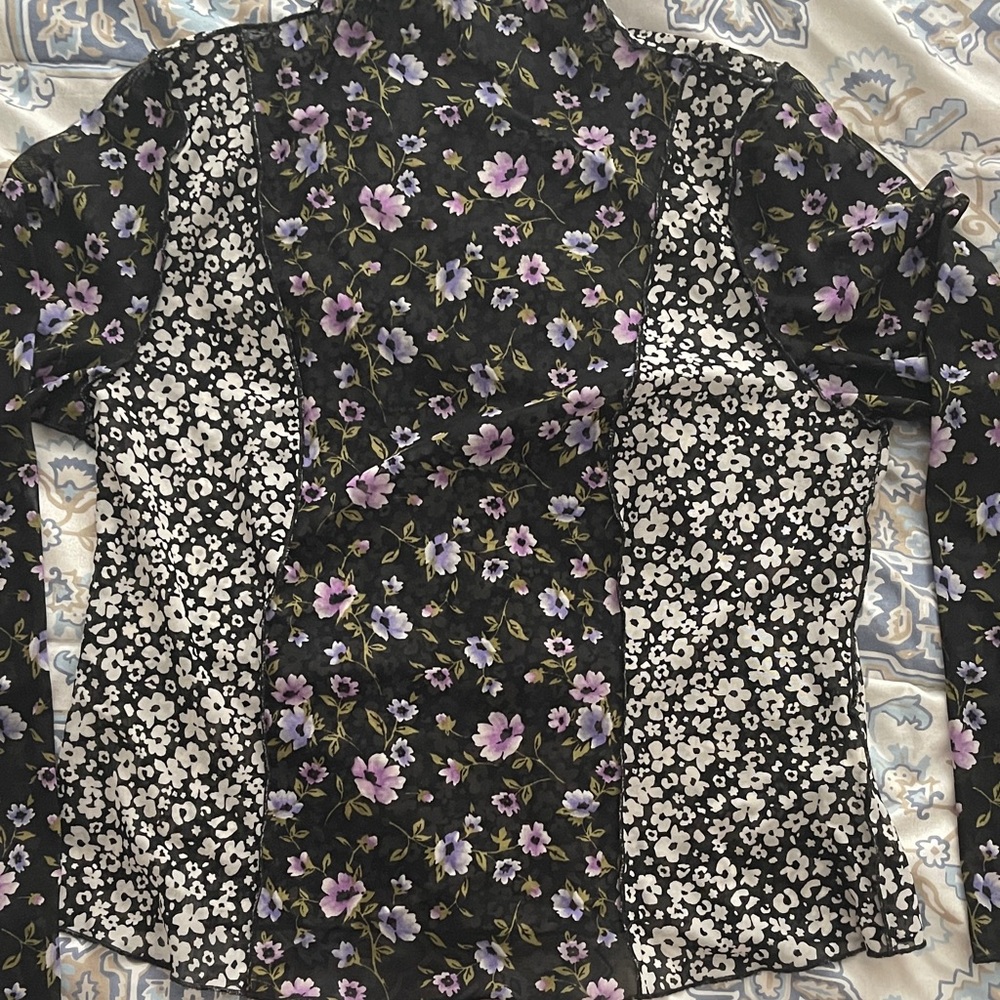 Boho Forever 21 Black and Purple Floral Sheer Blouse wear with layers